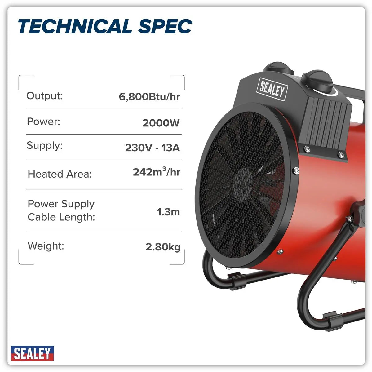 Sealey Industrial Fan Heater 2000W/230V White Rose Tools