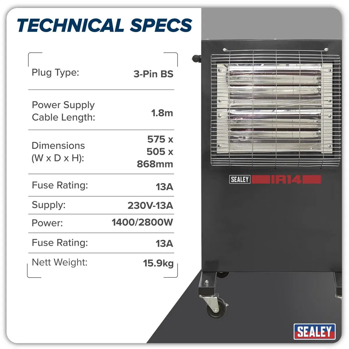 Sealey Infrared Cabinet Heater 1.4/2.8kW 230V