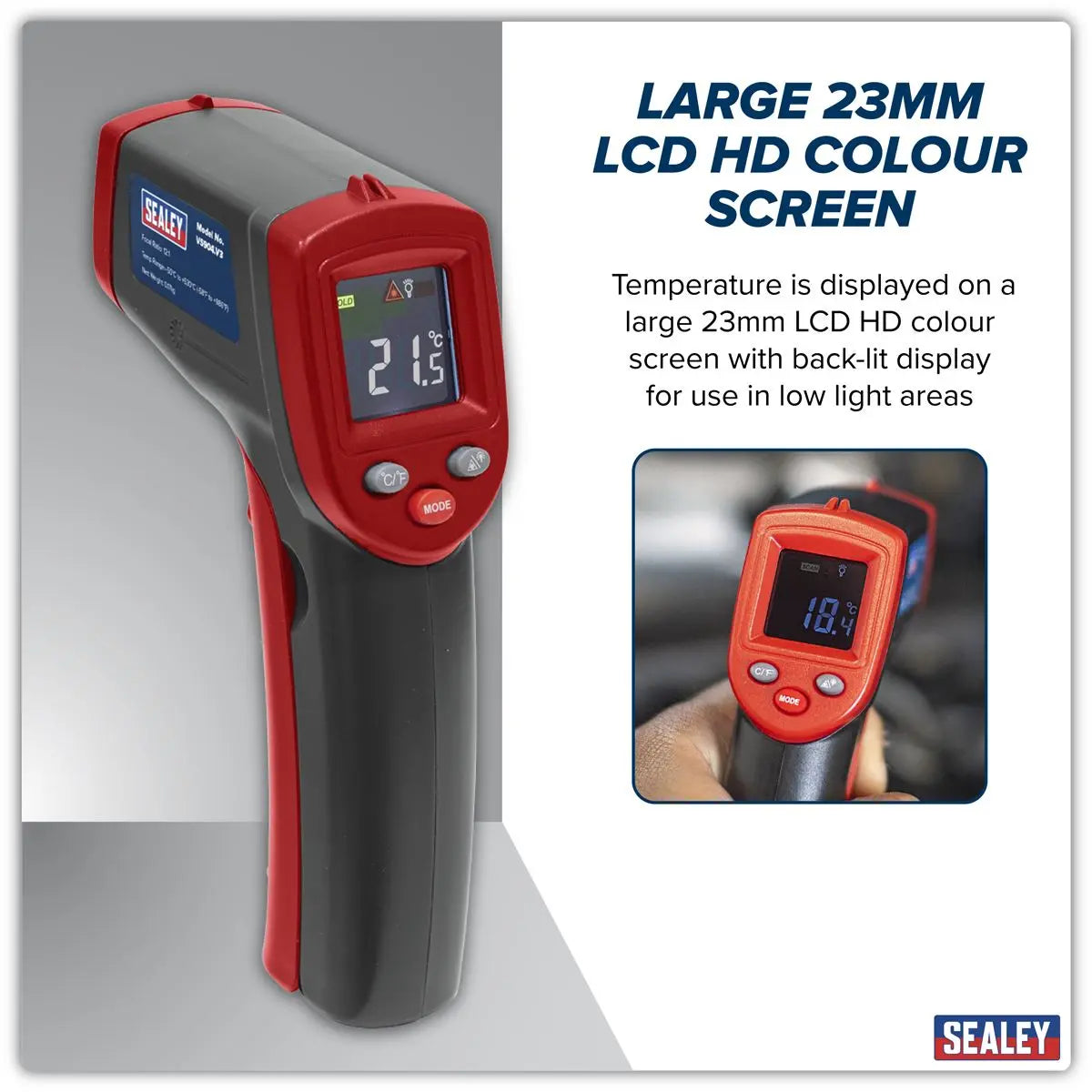 Sealey Infrared Laser Digital Thermometer 12:1 Faults Car Van White Rose Tools