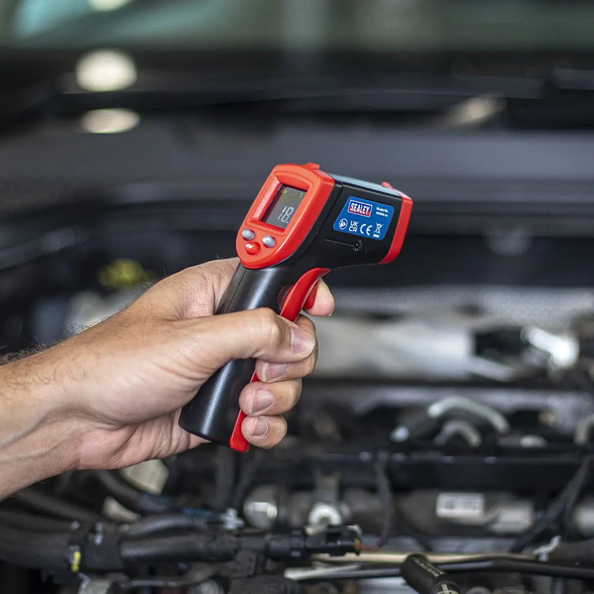 Sealey Infrared Laser Digital Thermometer 12:1 Faults Car Van White Rose Tools