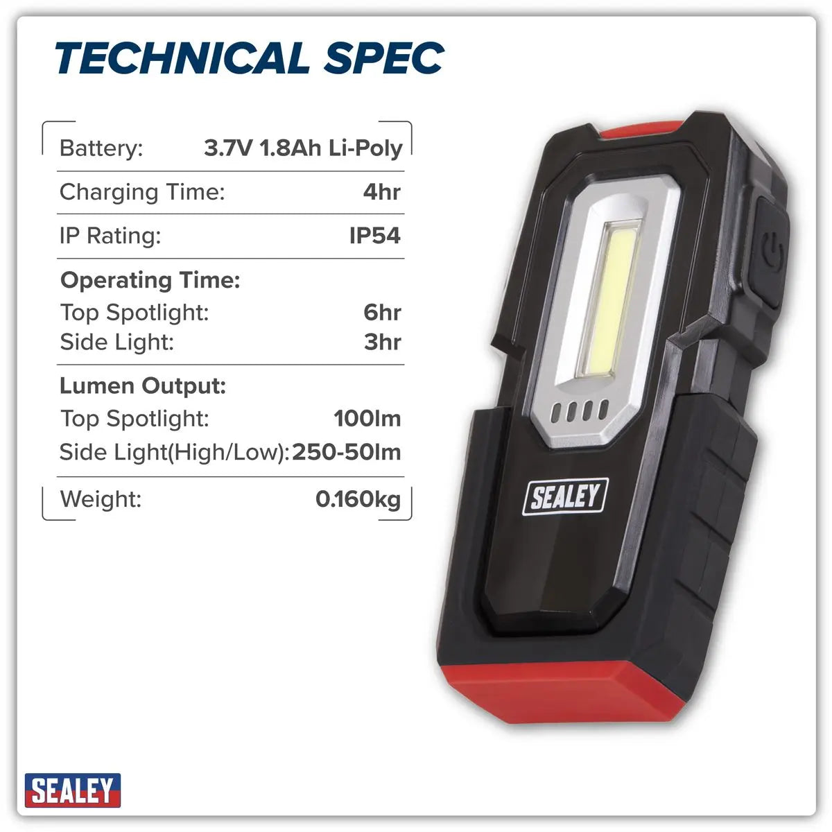 Sealey Inspection Light 3W COB & 1W SMD LED - Wireless Rechargeable White Rose Tools