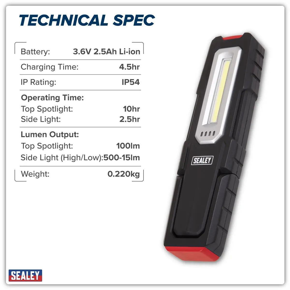 Sealey Inspection Light 5W COB & 1W SMD LED - Wireless Rechargeable White Rose Tools