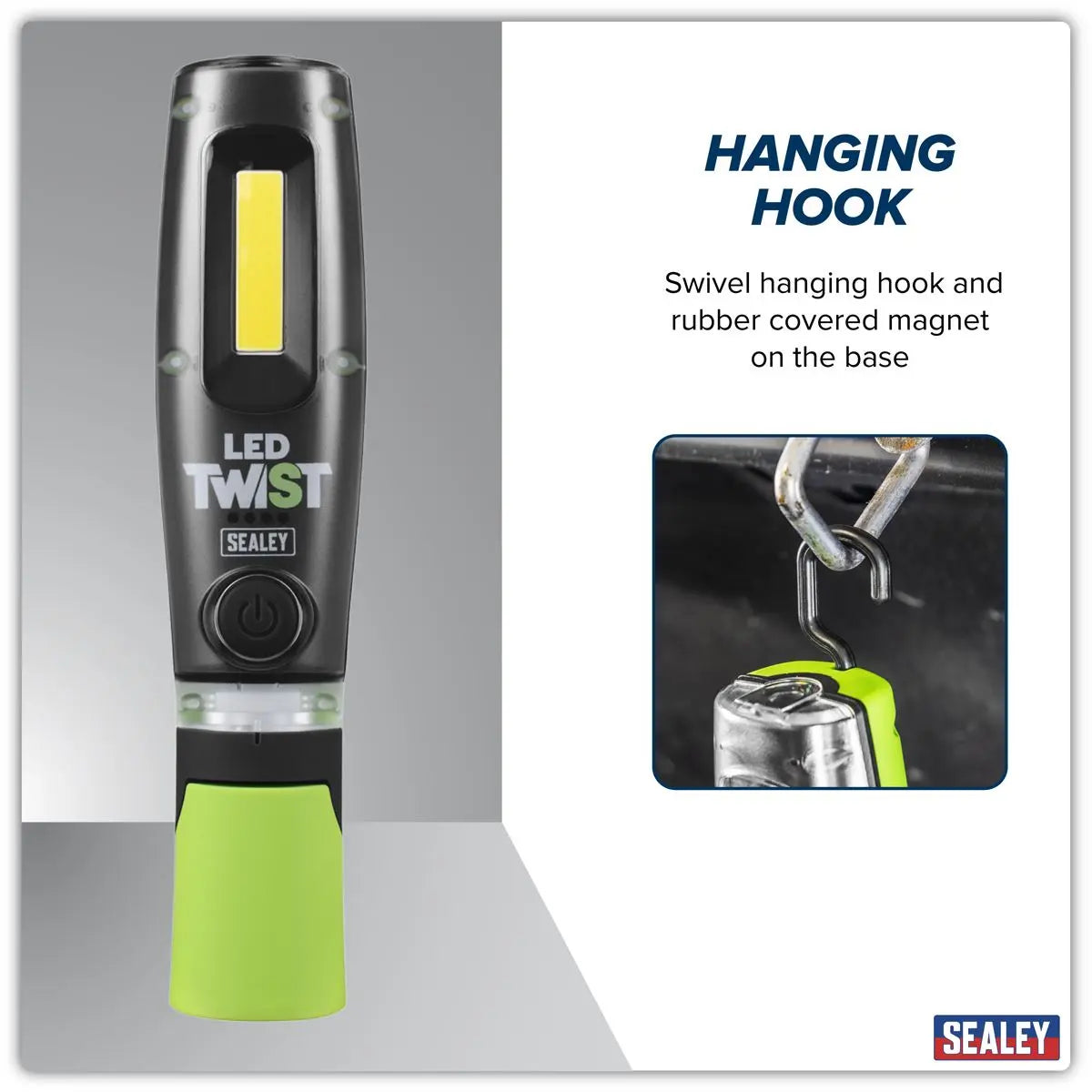 Sealey LED Twist® Rechargeable Inspection Light 8W COB & 1W SMD White Rose Tools