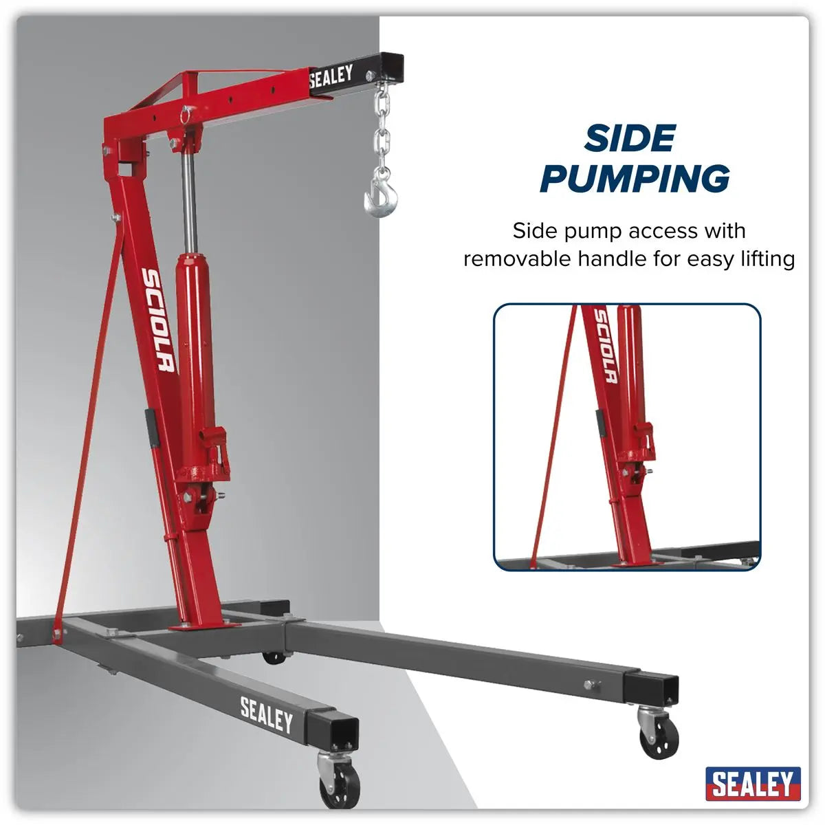 Sealey Long Reach Engine Crane with Extendable Legs 1 Tonne White Rose Tools