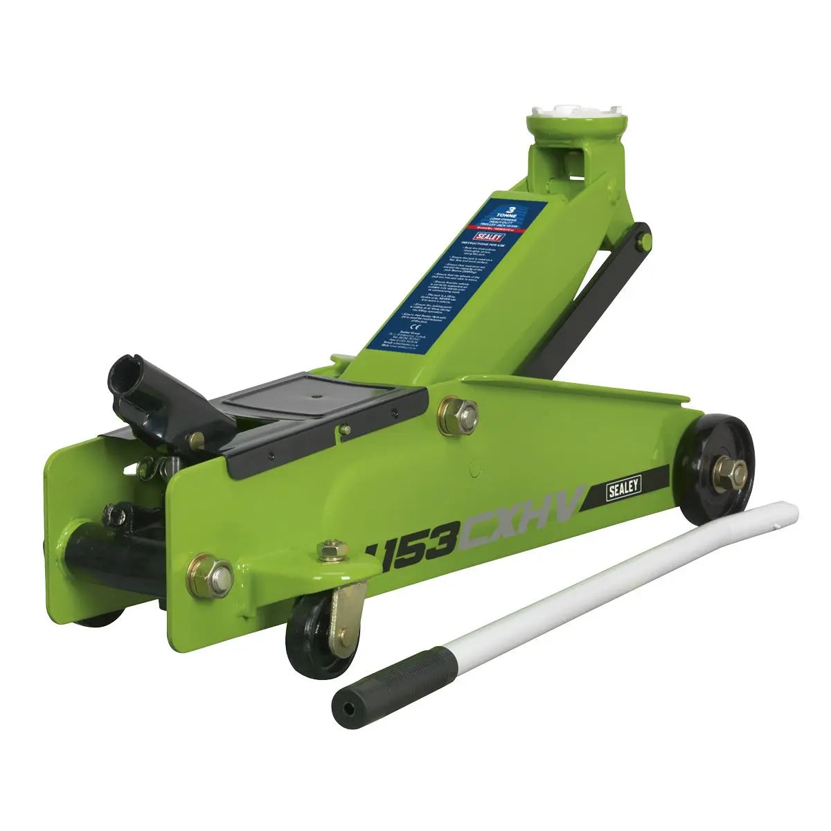 Sealey Long Reach Heavy-Duty Trolley Jack 3 Tonne - Green  White Rose Tools