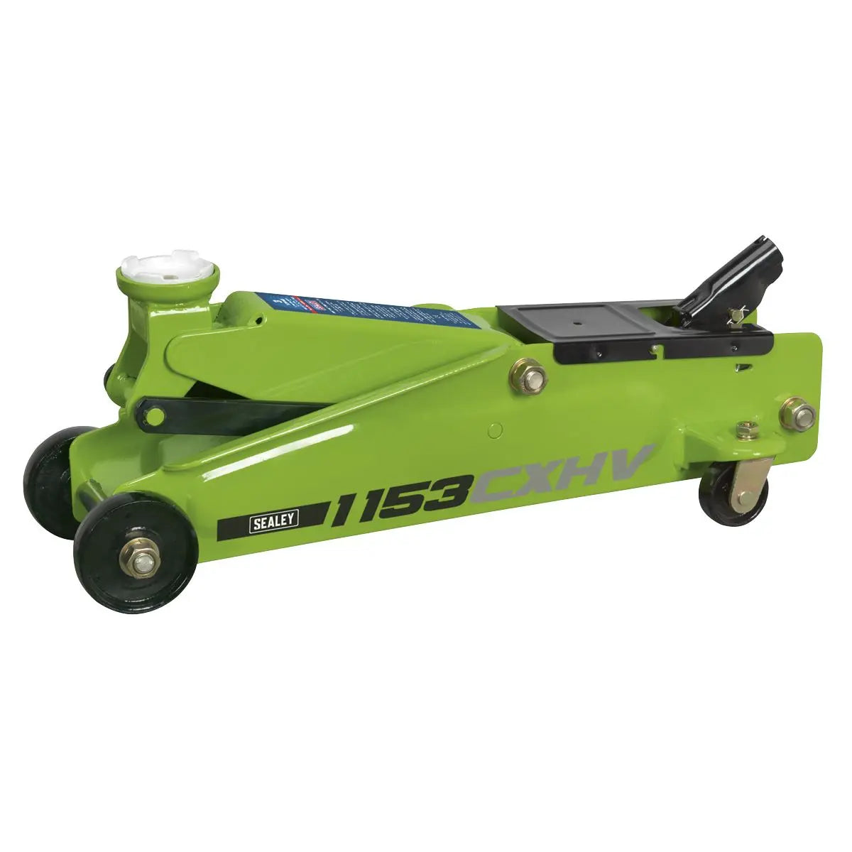 Sealey Long Reach Heavy-Duty Trolley Jack 3 Tonne - Green  White Rose Tools