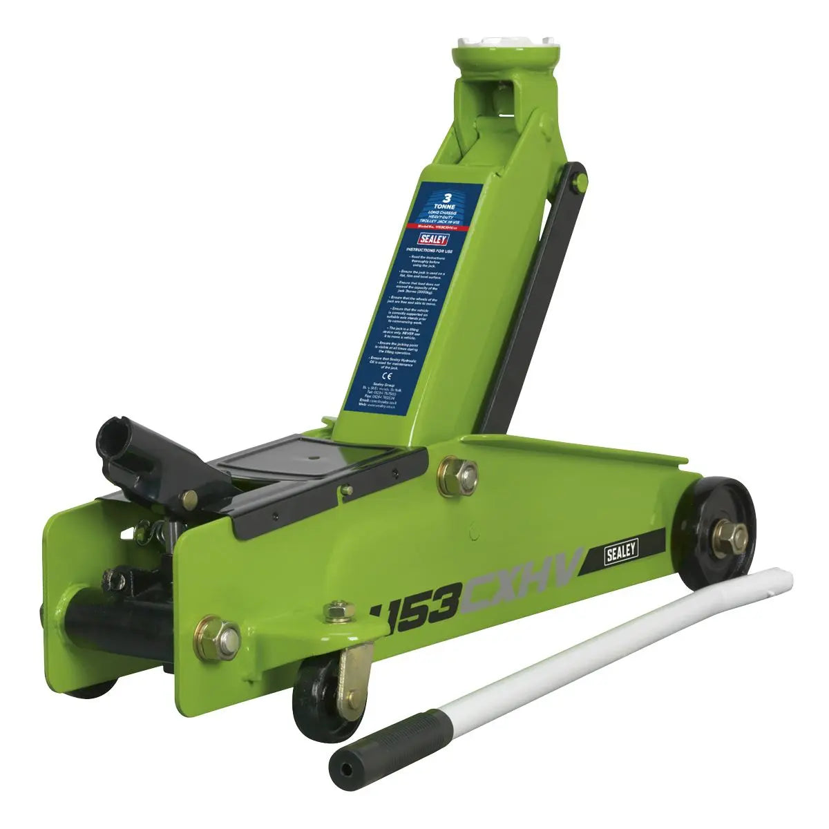 Sealey Long Reach Heavy-Duty Trolley Jack 3 Tonne - Green