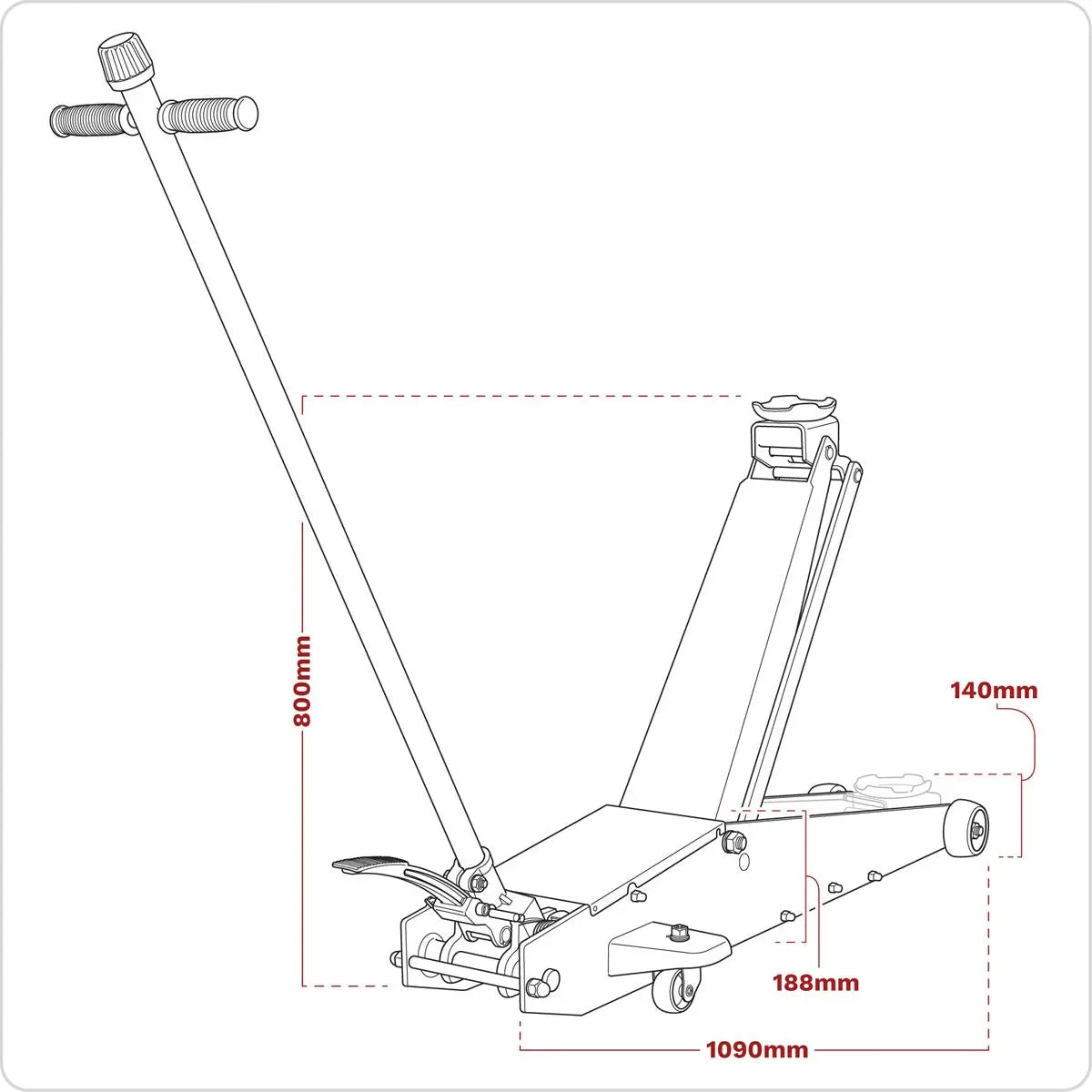 Sealey Long Reach High Lift Commercial Trolley Jack 2 Tonne