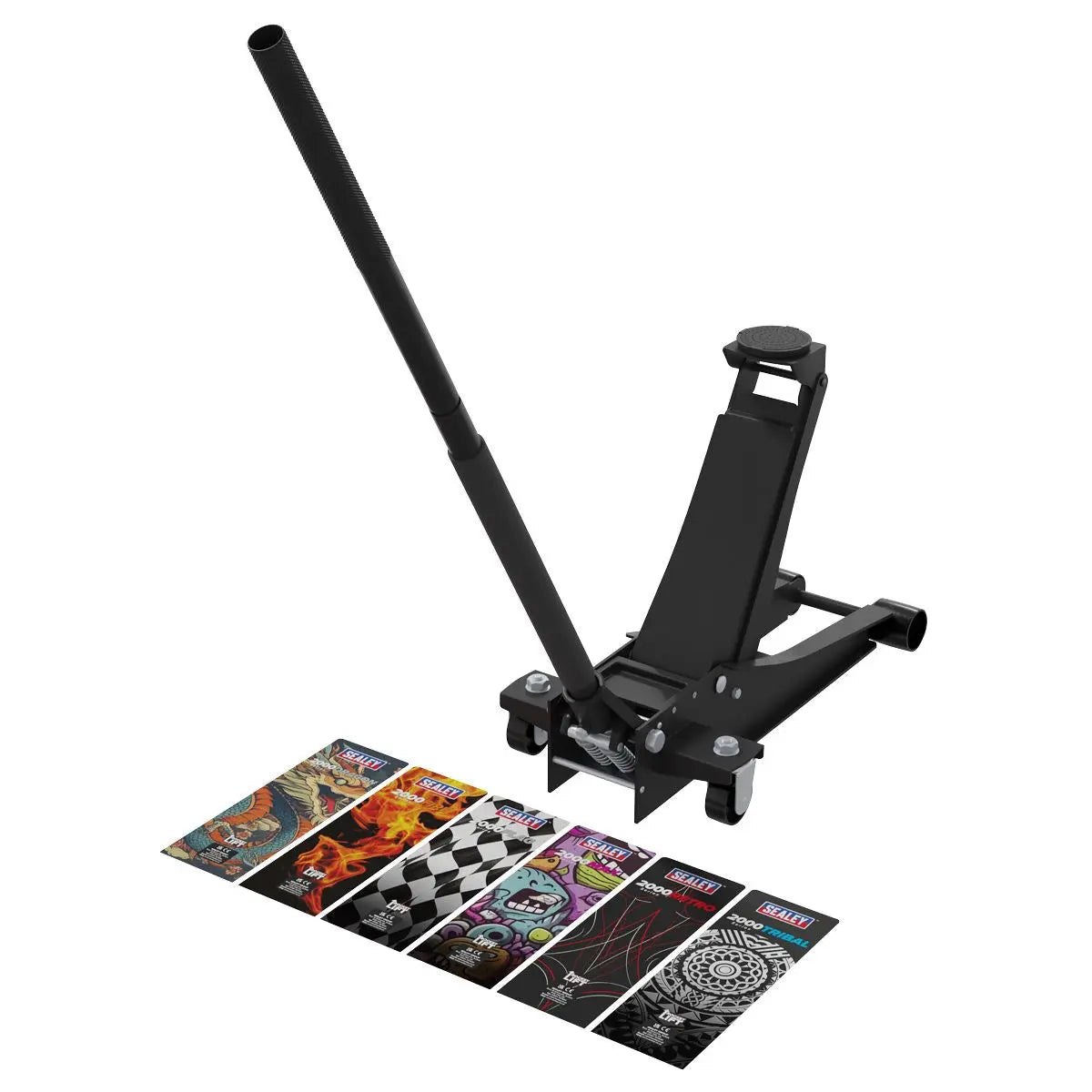Sealey Low Entry Custom Design Trolley Jack with Rocket Lift 2 Tonne - Black White Rose Tools