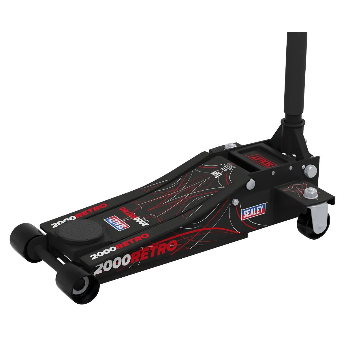 Sealey Low Entry Custom Design Trolley Jack with Rocket Lift 2 Tonne - Black White Rose Tools