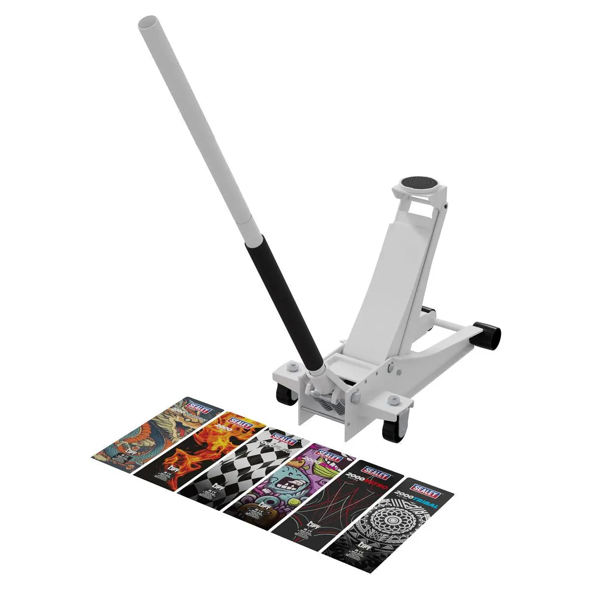 Sealey Low Entry Custom Design Trolley Jack with Rocket Lift 2 Tonne - White White Rose Tools