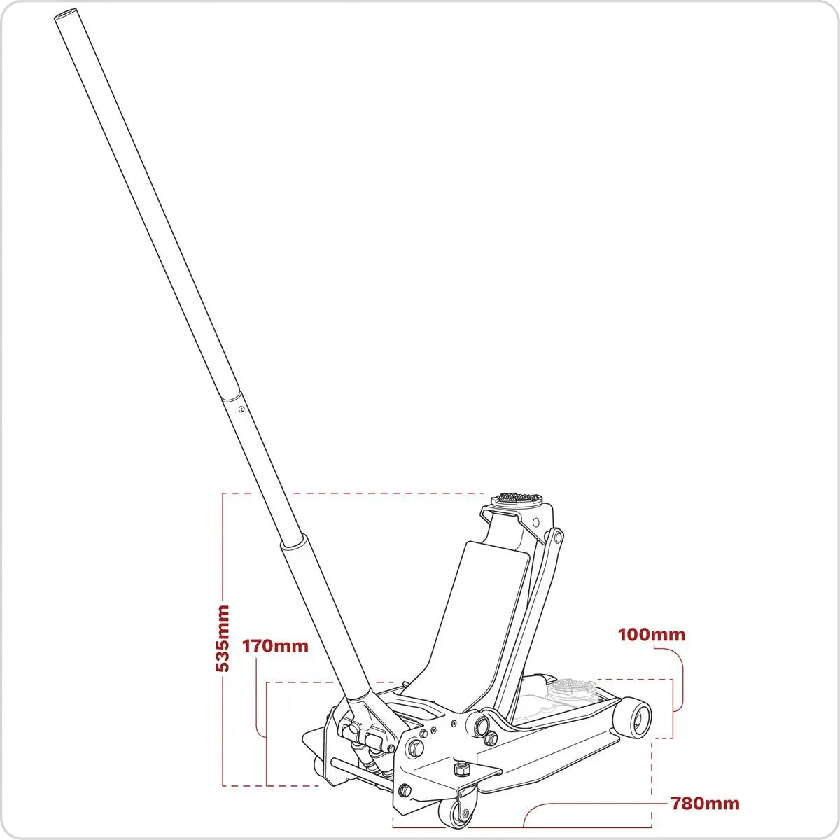 Sealey Low Profile Long Reach Trolley Jack with Rocket Lift 3 Tonne  White Rose Tools