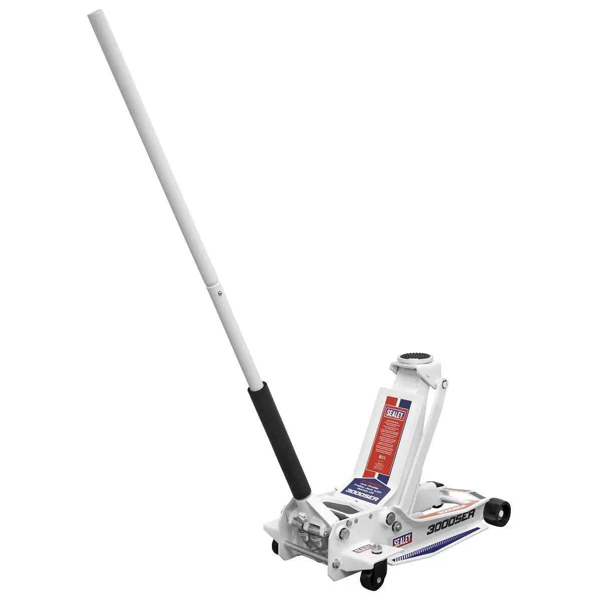 Sealey Low Profile Long Reach Trolley Jack with Rocket Lift 3 Tonne  White Rose Tools