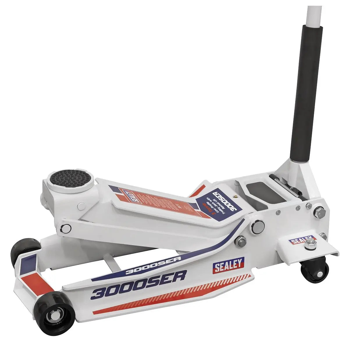 Sealey Low Profile Long Reach Trolley Jack with Rocket Lift 3 Tonne  White Rose Tools