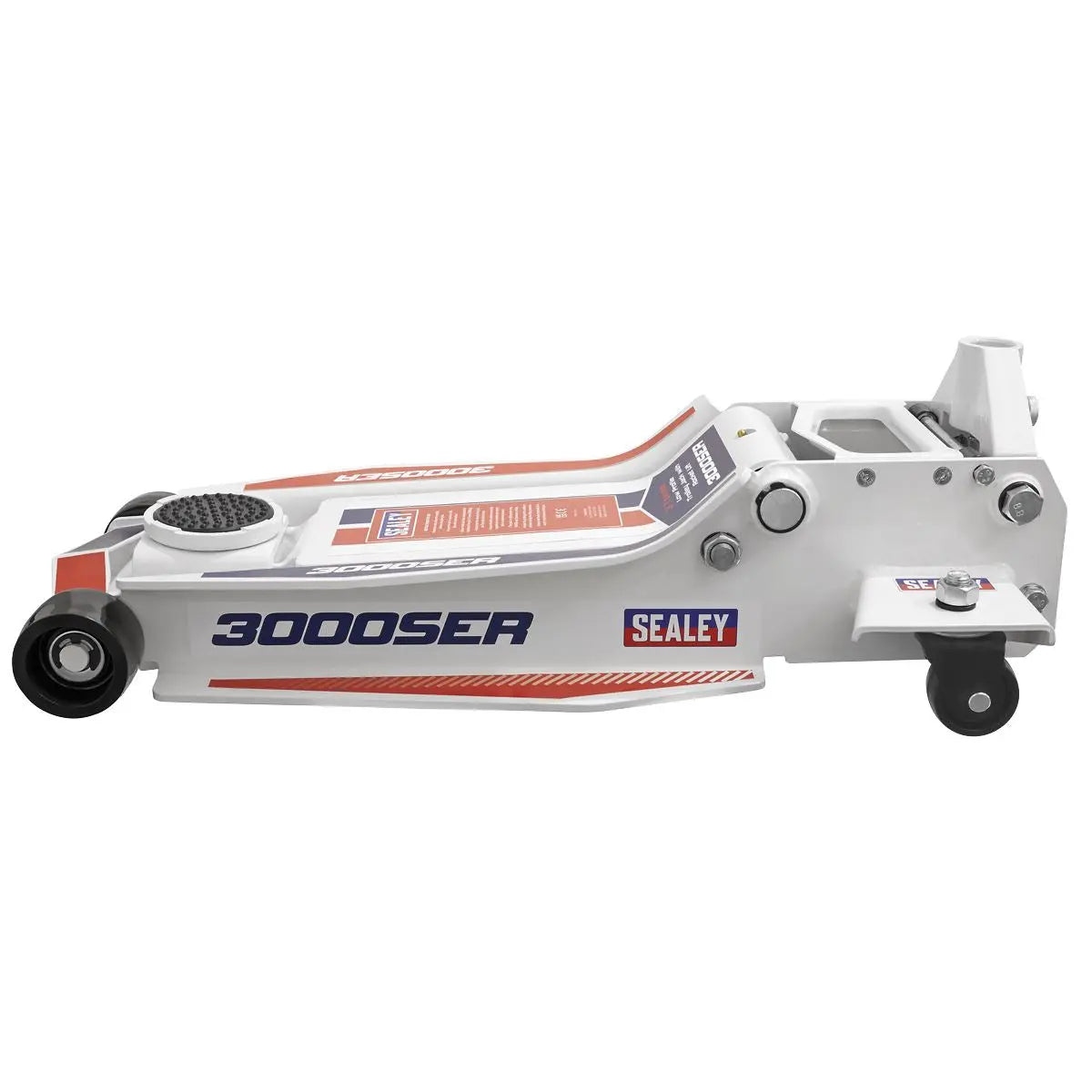 Sealey Low Profile Long Reach Trolley Jack with Rocket Lift 3 Tonne  White Rose Tools