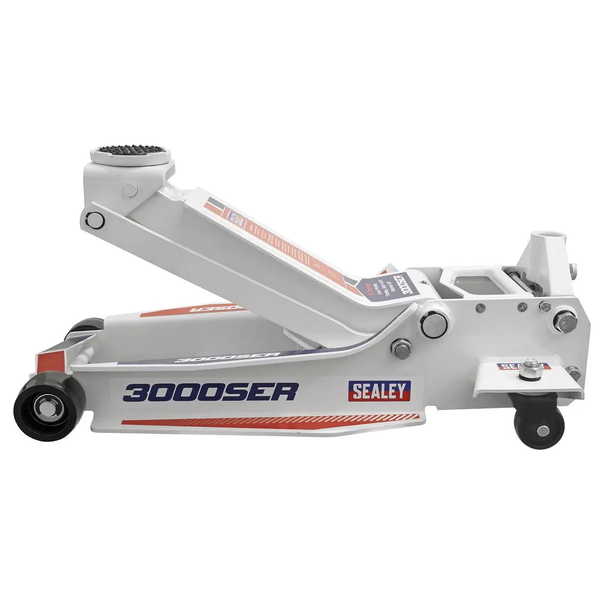 Sealey Low Profile Long Reach Trolley Jack with Rocket Lift 3 Tonne  White Rose Tools