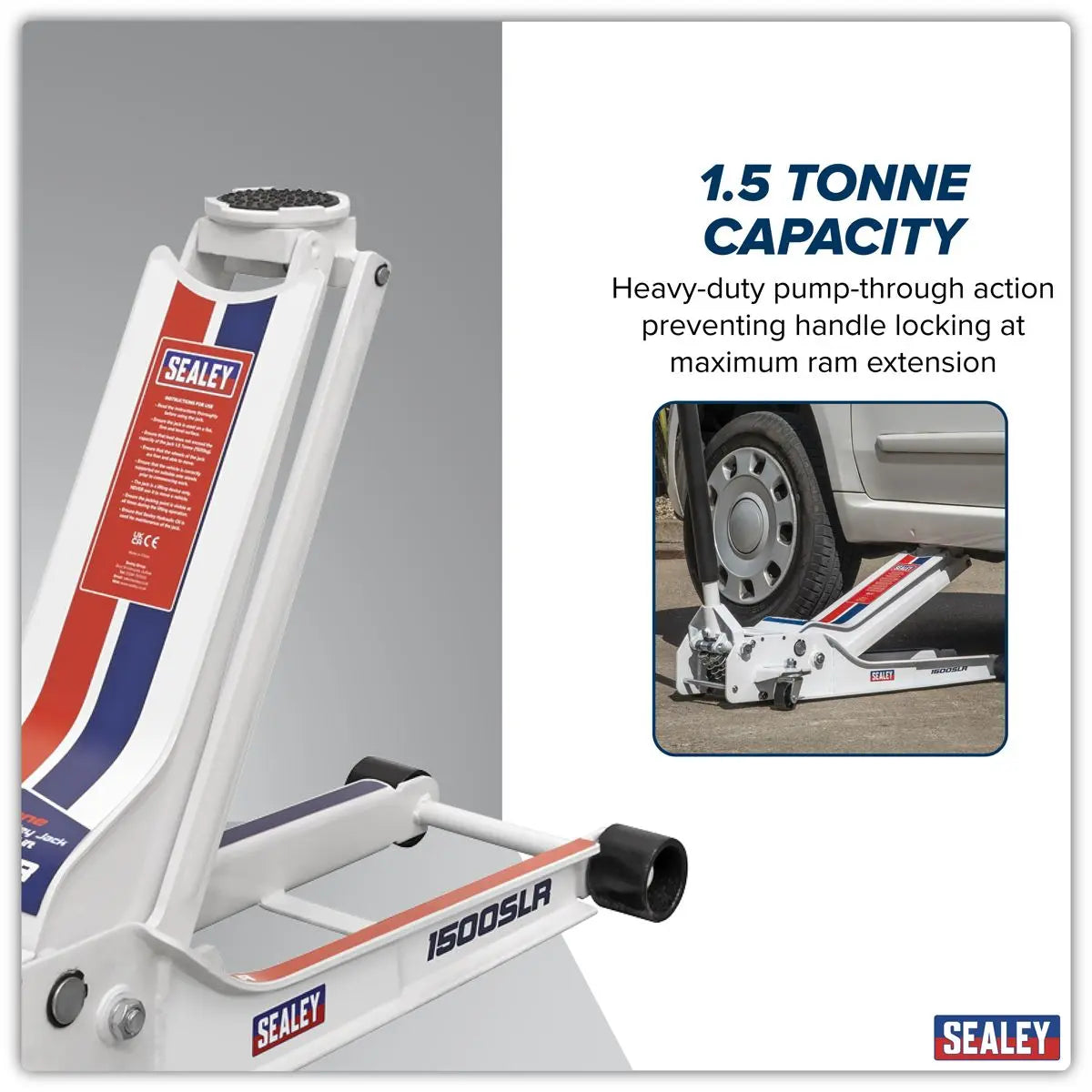 Sealey Low Profile Rocket Lift Trolley Jack 1.5 Tonne  White Rose Tools