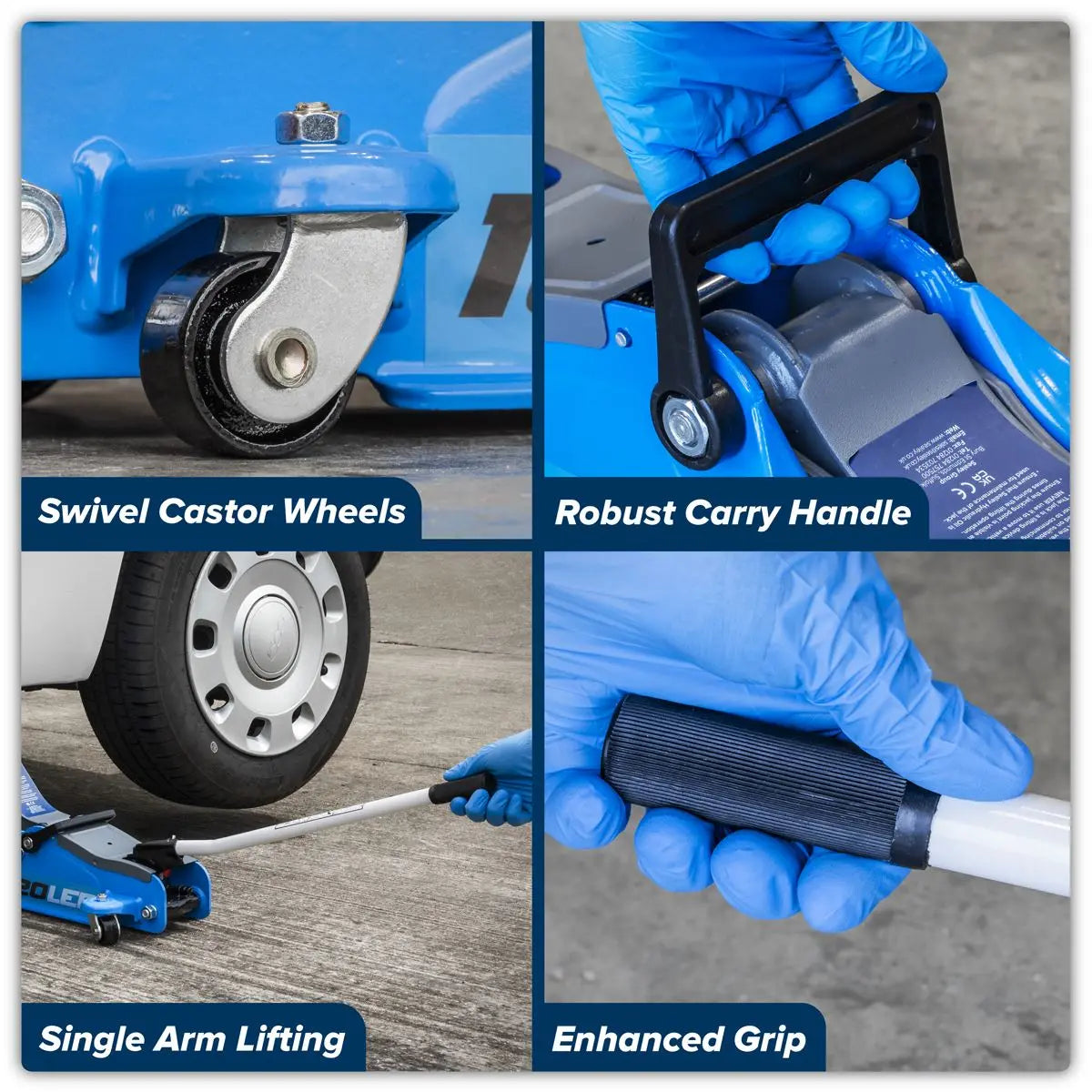 Sealey Low Profile Short Chassis Trolley Jack 2 Tonne - Blue White Rose Tools