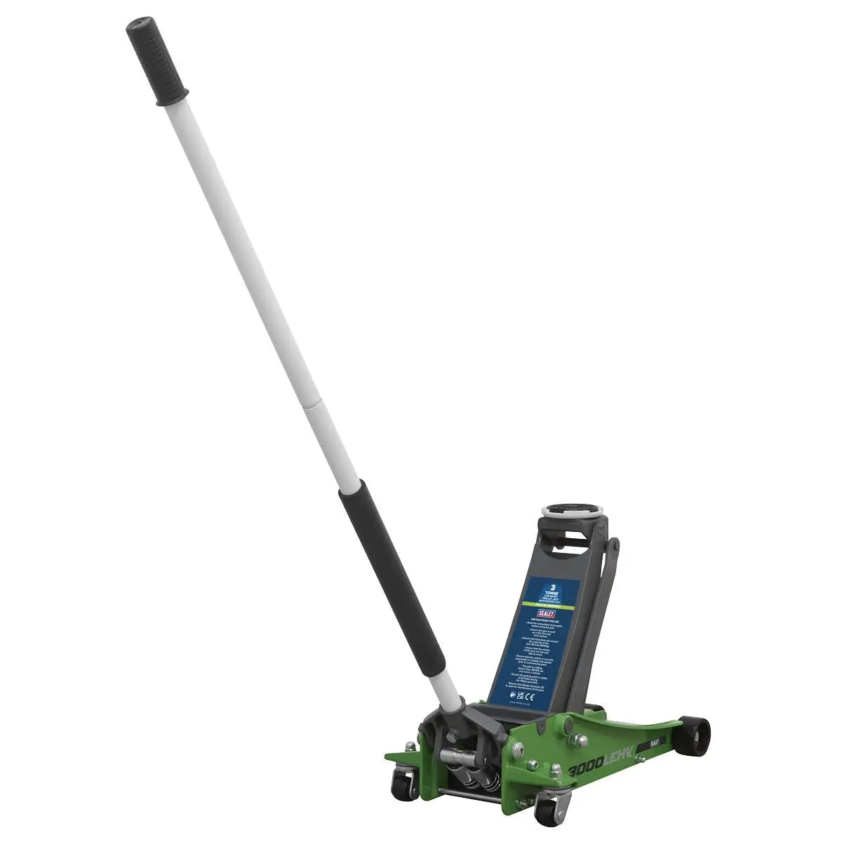 Sealey Low Profile Trolley Jack with Rocket Lift 3 Tonne - Green White Rose Tools