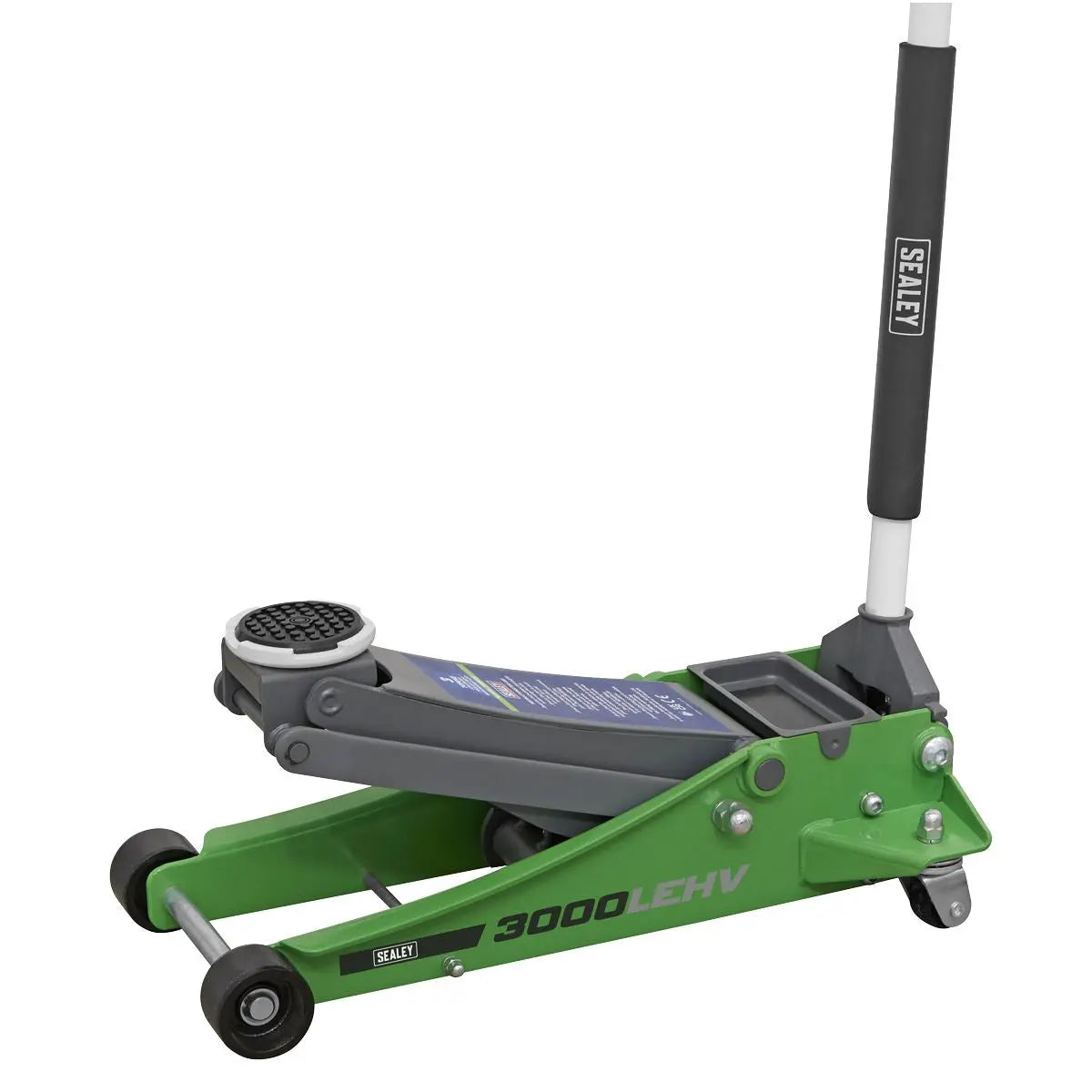 Sealey Low Profile Trolley Jack with Rocket Lift 3 Tonne - Green White Rose Tools