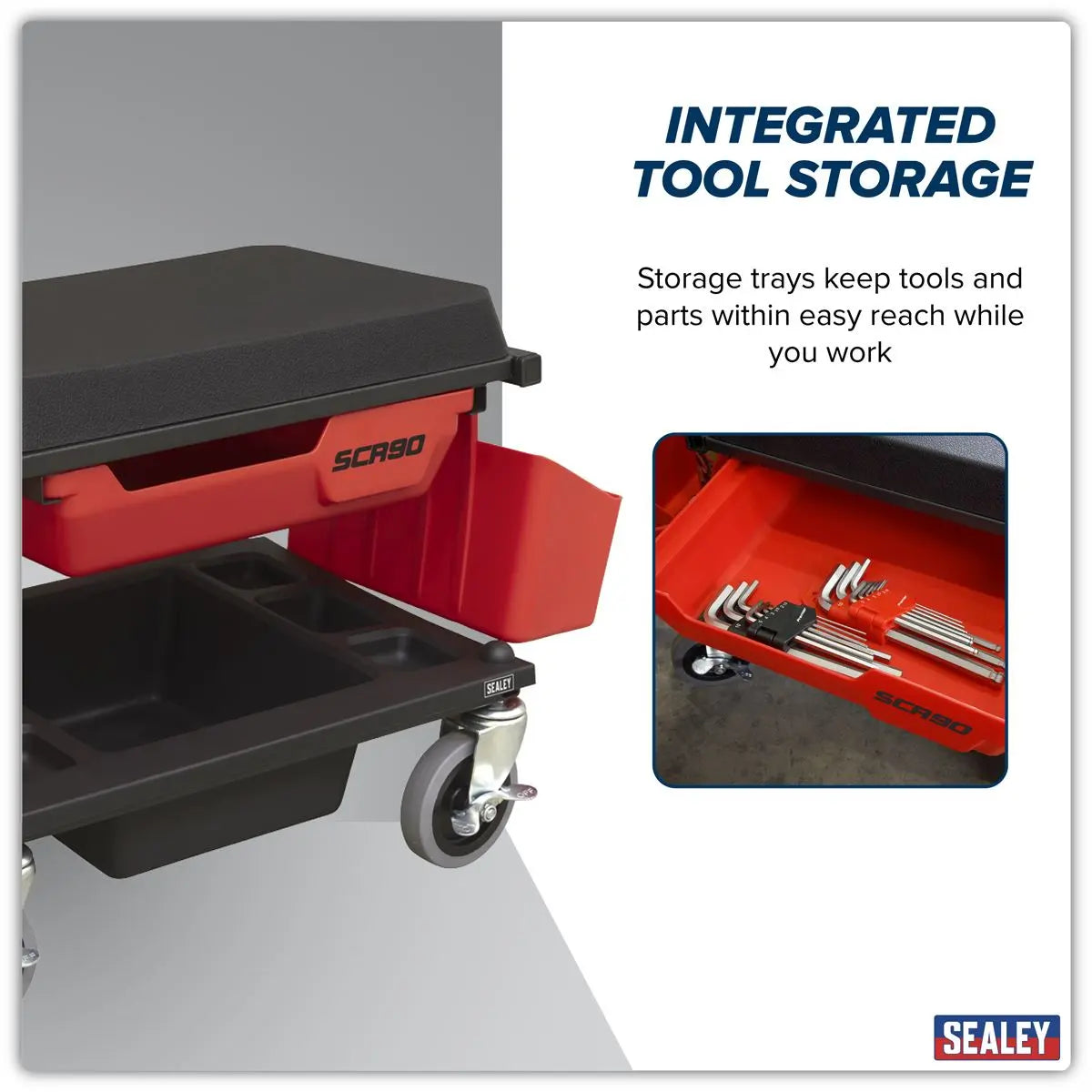 Sealey Mechanic's Deluxe Detailing Utility Seat White Rose Tools