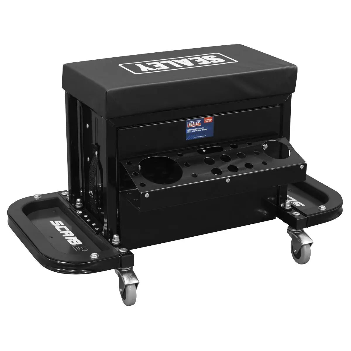 Sealey Mechanic's Utility Seat & Toolbox - Black - White Rose Tools