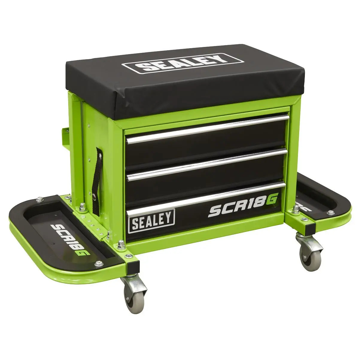Sealey Mechanics Rolling Utility Seat and Toolbox with Drawers Green
