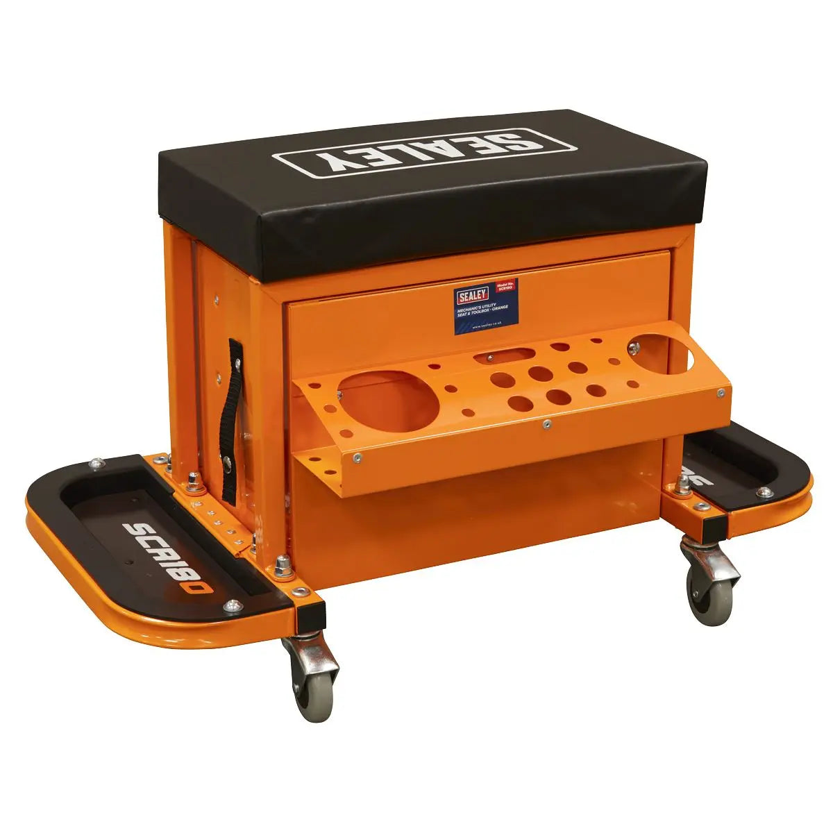 Sealey Mechanics Rolling Utility Seat and Toolbox with Drawers Orange