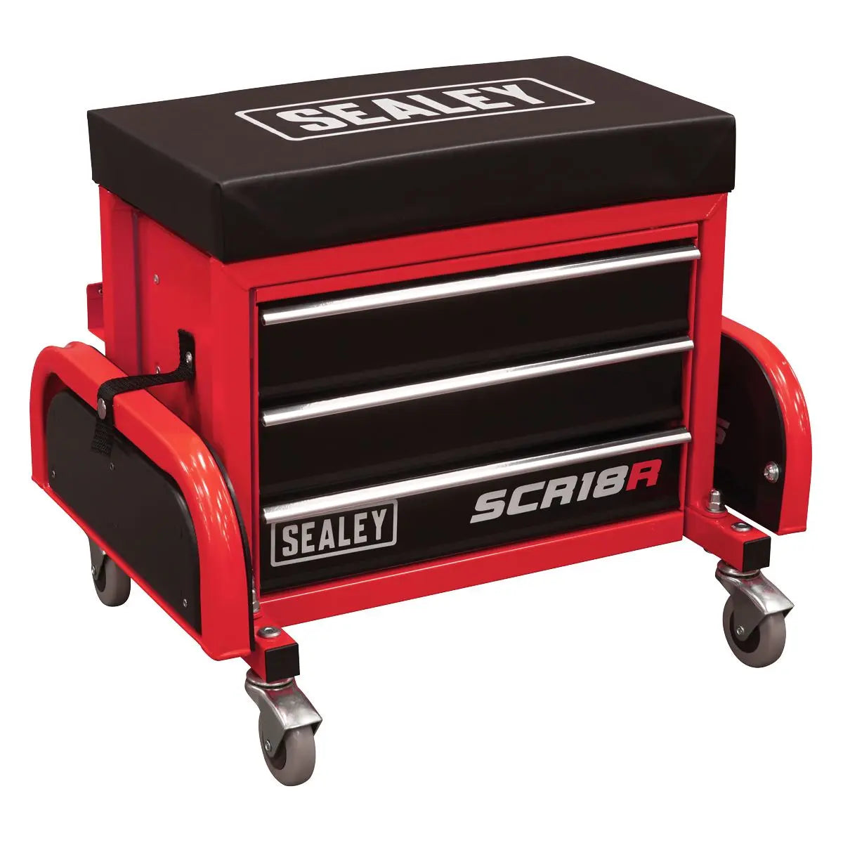 Sealey Mechanics Rolling Utility Seat and Toolbox with Drawers Red