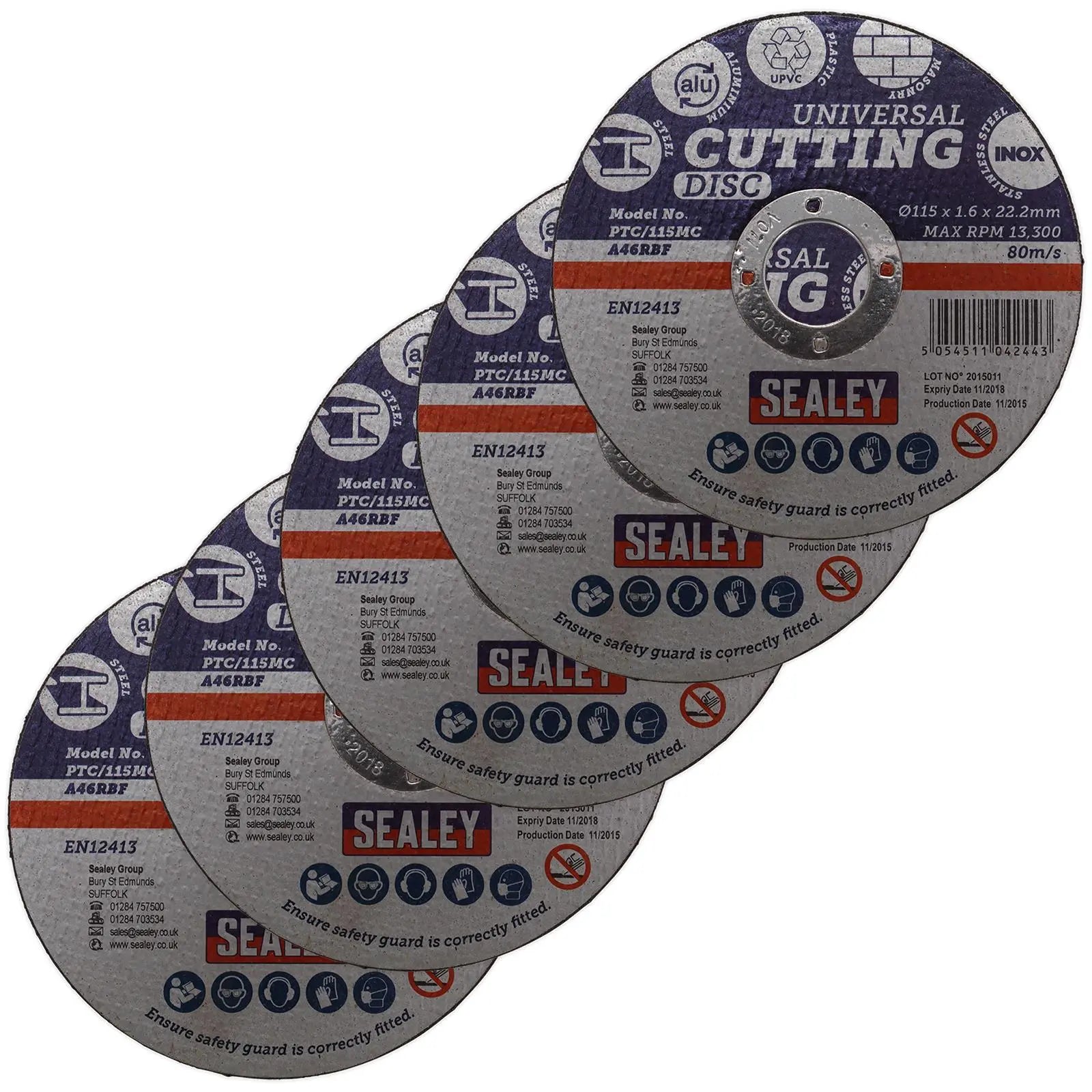 Sealey Multipurpose Cutting Disc 115mm x 1.6mm Ø22.2mm Bore Steel Aluminium