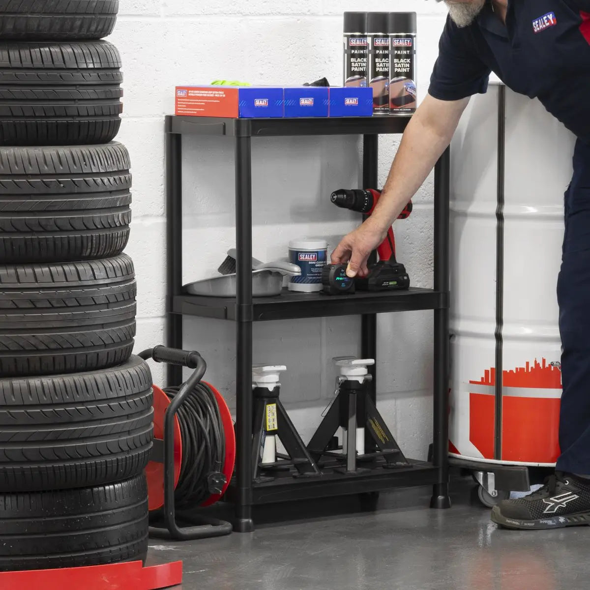 Sealey Plastic Racking Unit with 3 Shelves 25kg Capacity Per Level White Rose Tools