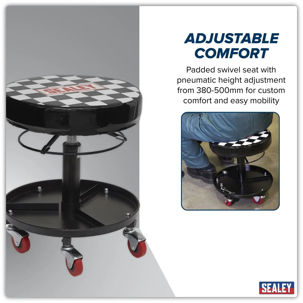 Sealey Pneumatic Mechanic's Seat White Rose Tools