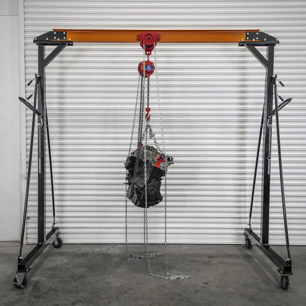 Sealey Portable Adjustable Gantry Crane with Geared Trolley Combo 1 Tonne White Rose Tools