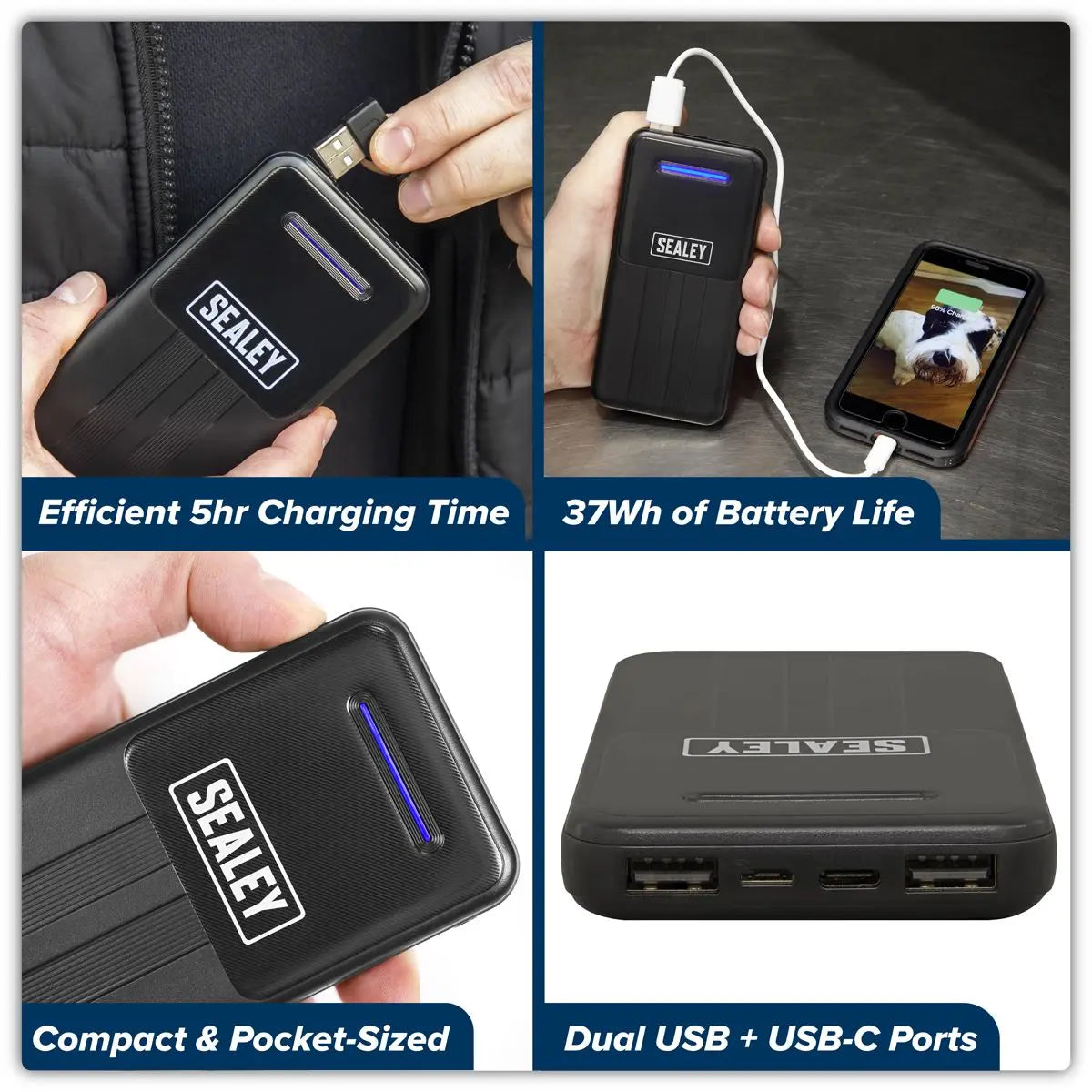 Sealey Portable Power Bank 10W 10000mAh White Rose Tools