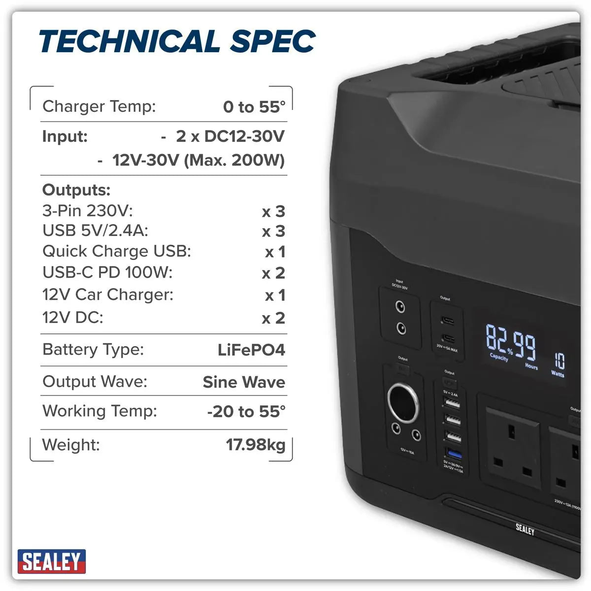 Sealey Portable Power Station 2200W  White Rose Tools