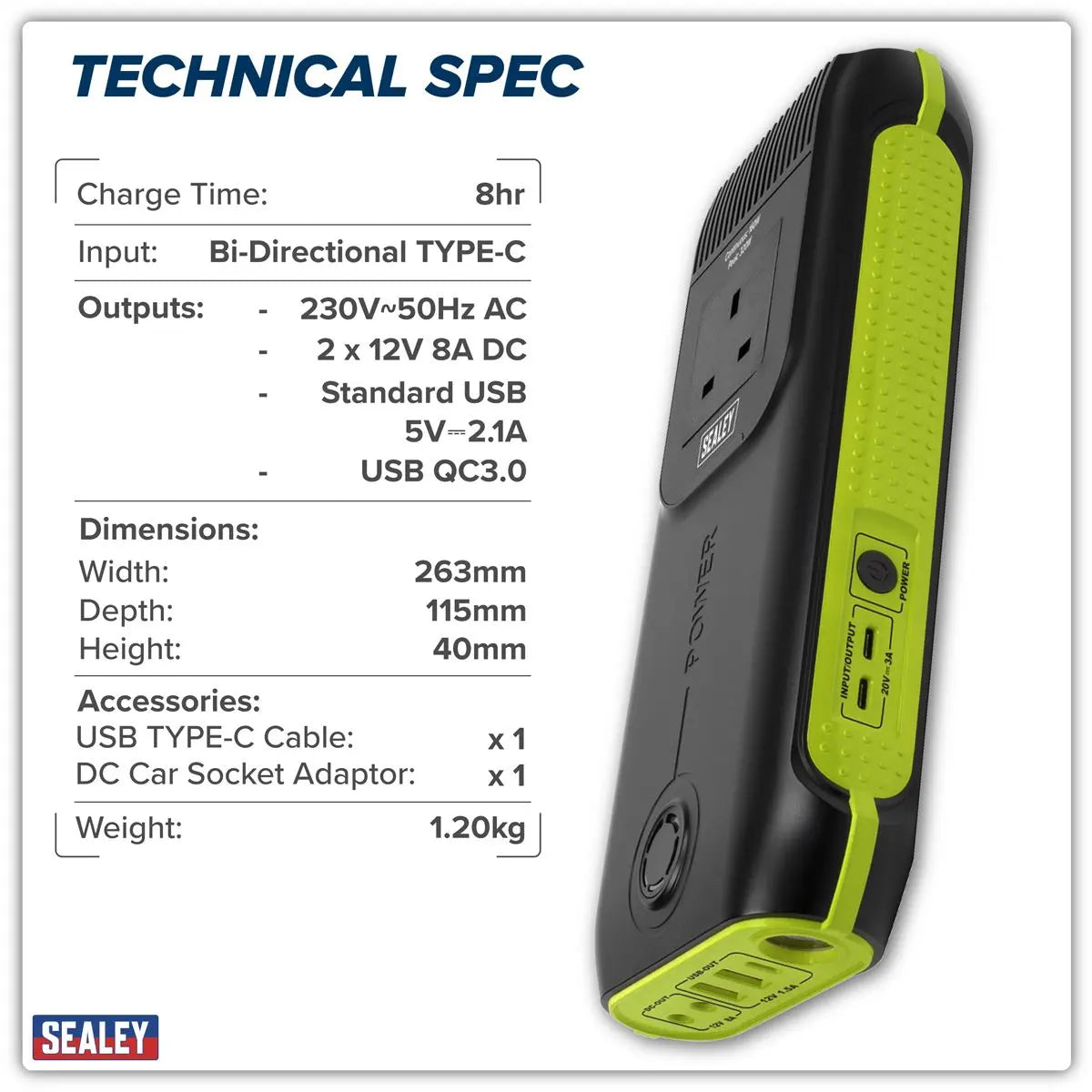 Sealey Power Pack 160W AC 115Wh Capacity - Lithium  White Rose Tools