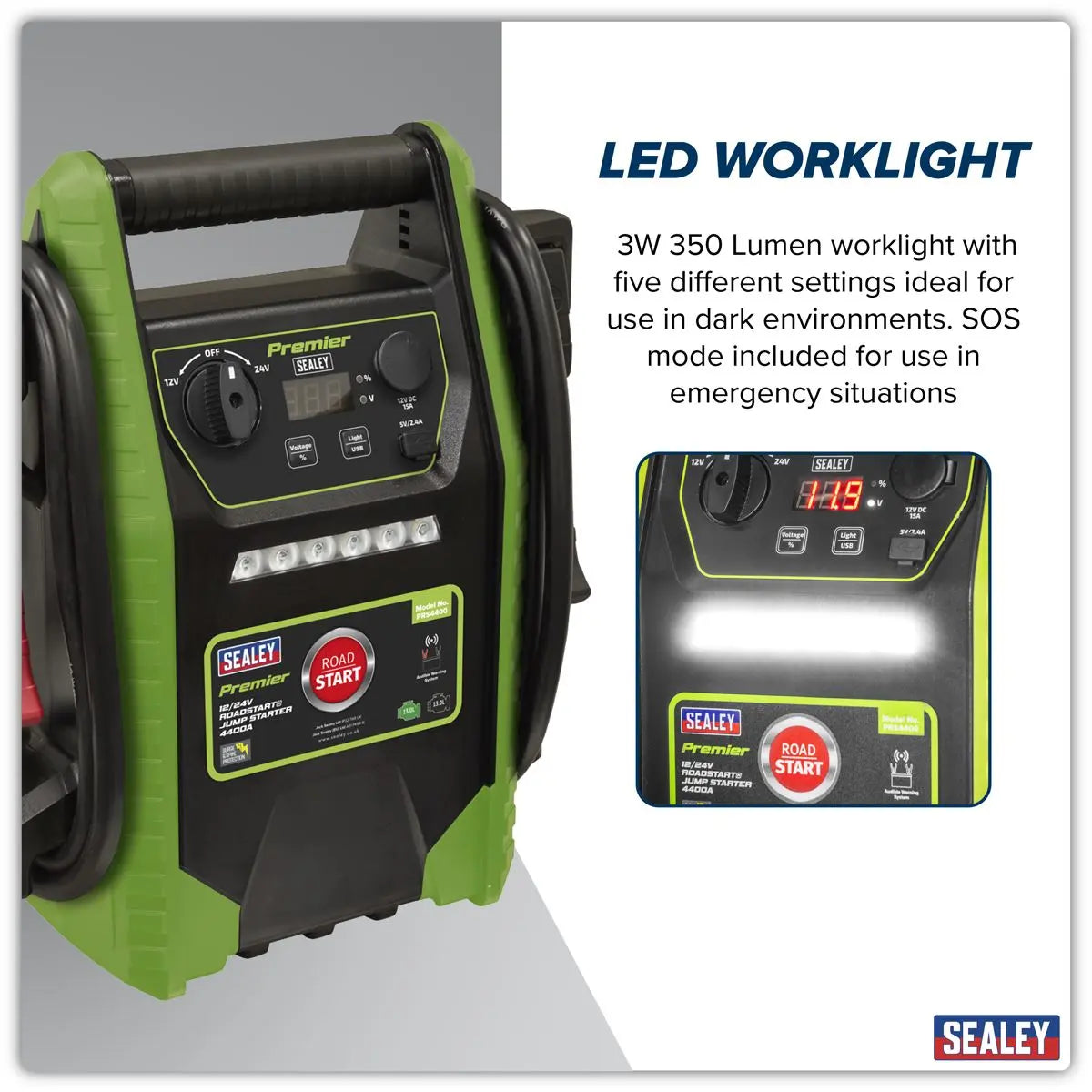 Sealey Premier 12/24V RoadStart® Jump Starter 4400A Peak Amps White Rose Tools