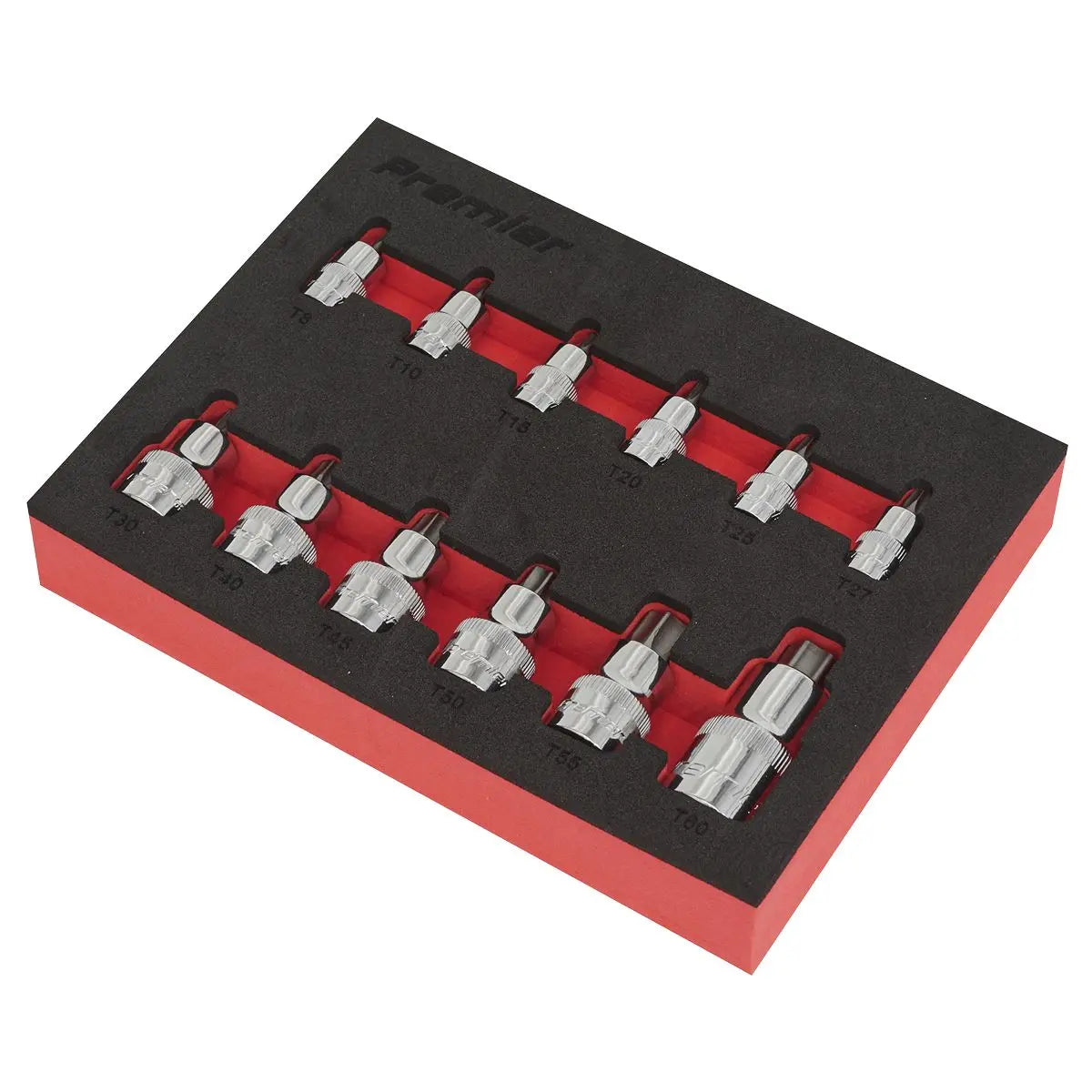 Sealey Premier 12 Piece 1/4" 3/8" 1/2" Drive Stubby Trx-Star Socket Bit Set in EVA Tray T8-T60