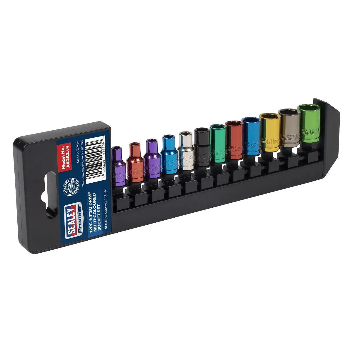 Sealey Premier 12 Piece 1/4" Drive Coloured Socket Set 4-13mm Socket WallDrive
