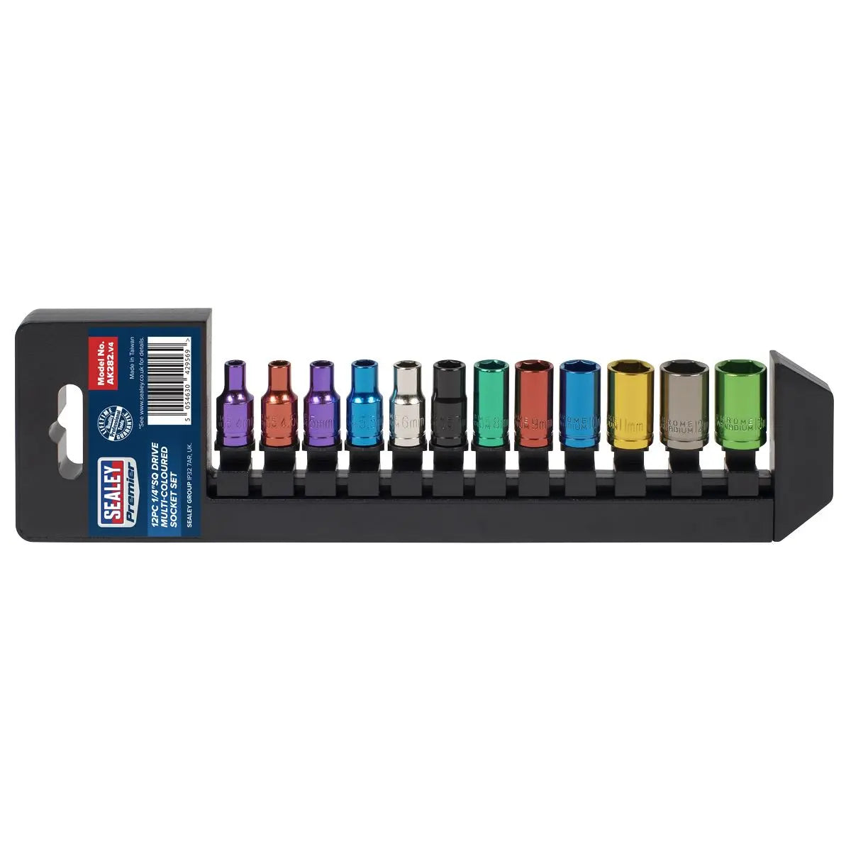 Sealey Premier 12 Piece 1/4" Drive Coloured Socket Set 4-13mm Socket WallDrive