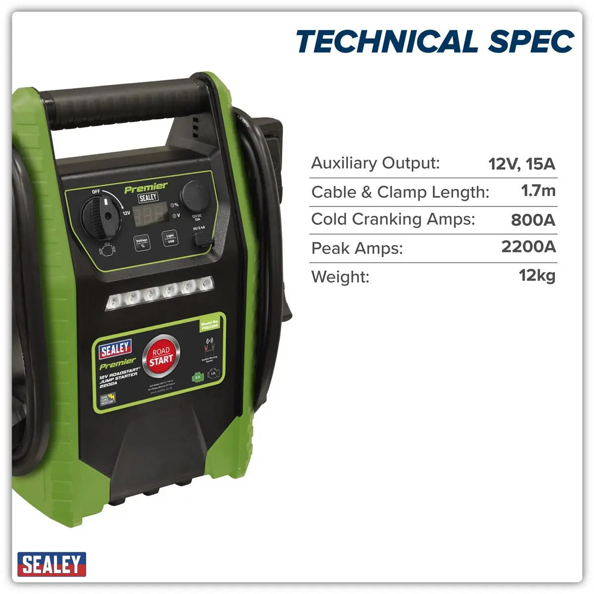 Sealey Premier 12V RoadStart® Jump Starter 2200 Peak Amps White Rose Tools