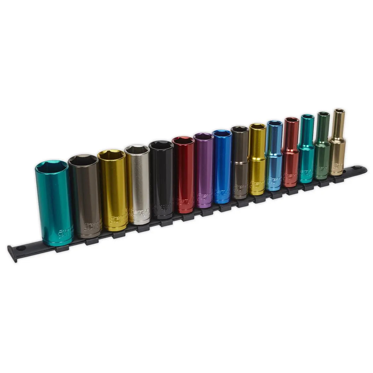 Sealey Premier 15 Piece 1/2" Drive Multi Coloured Deep Socket Set 8-24mm