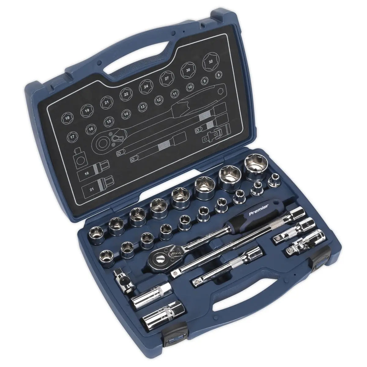 Sealey Premier 26 Piece 1/2" Drive Metric Socket Set 8-32mm