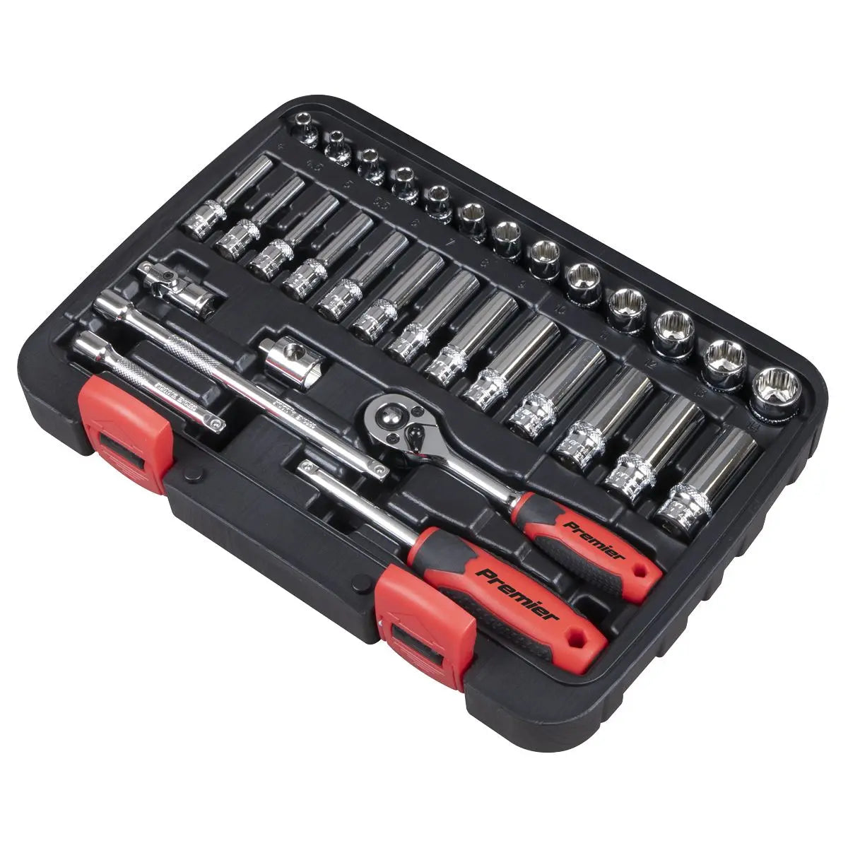 Sealey Premier 32 Piece 1/4" Drive Lock On Socket Set 4-14mm Ratchet Handle
