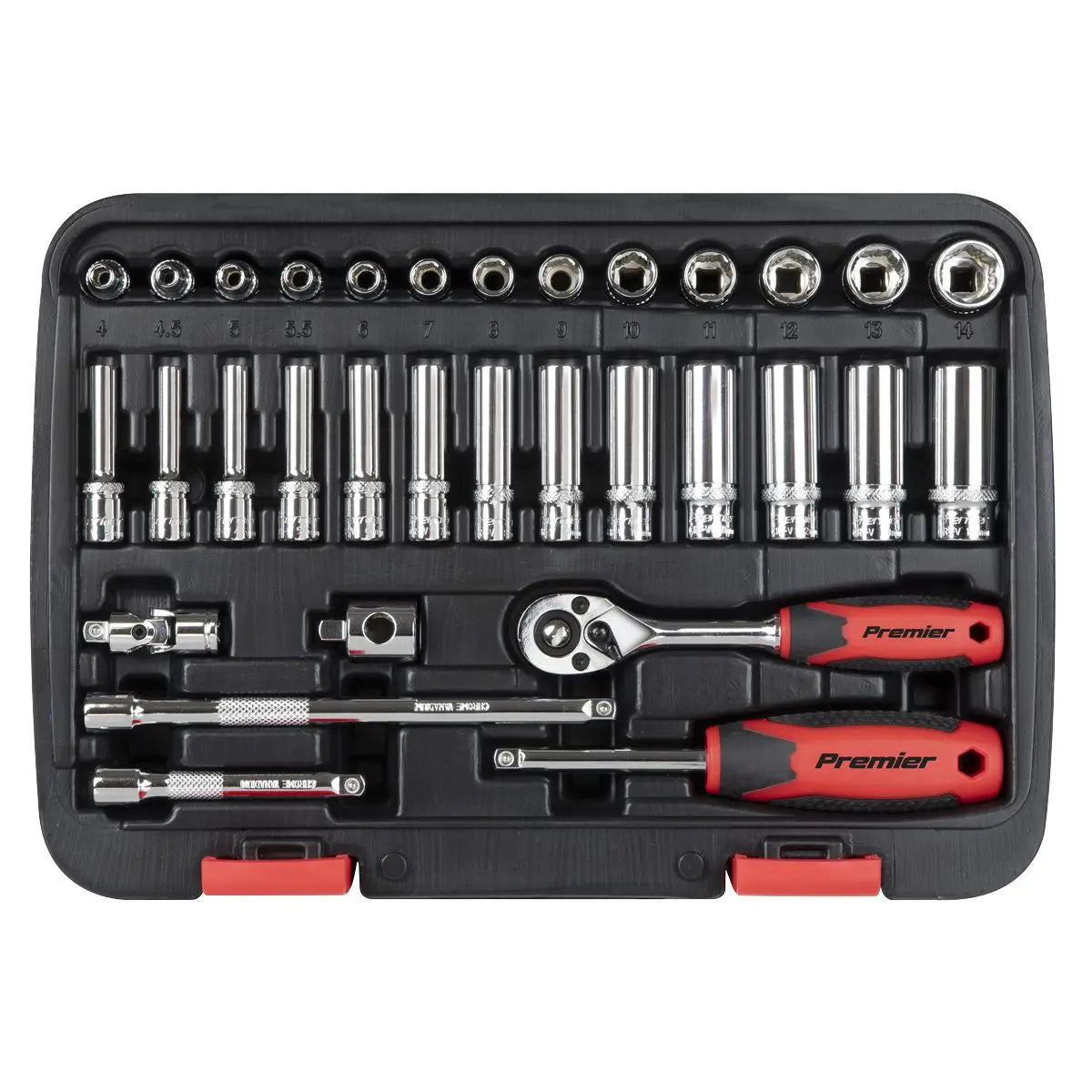 Sealey Premier 32 Piece 1/4" Drive Lock On Socket Set 4-14mm Ratchet Handle