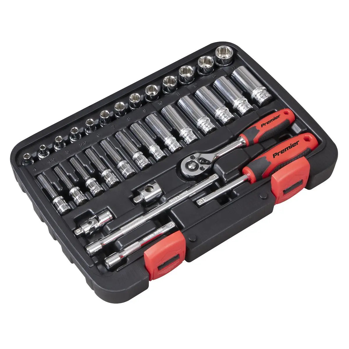 Sealey Premier 32 Piece 1/4" Drive Lock On Socket Set 4-14mm Ratchet Handle