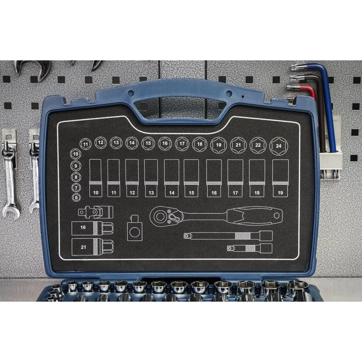 Sealey Premier 34 Piece 3/8" Drive Metric Socket Set 6-24mm WallDrive Ratchet