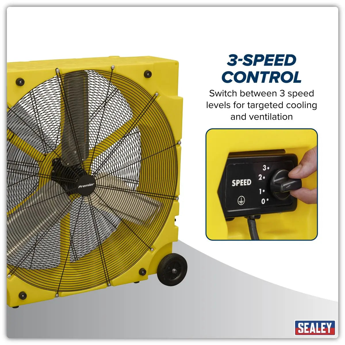 Sealey Premier 36" Industrial High Velocity Rotomould Drum Fan 3-Speed 110V White Rose Tools