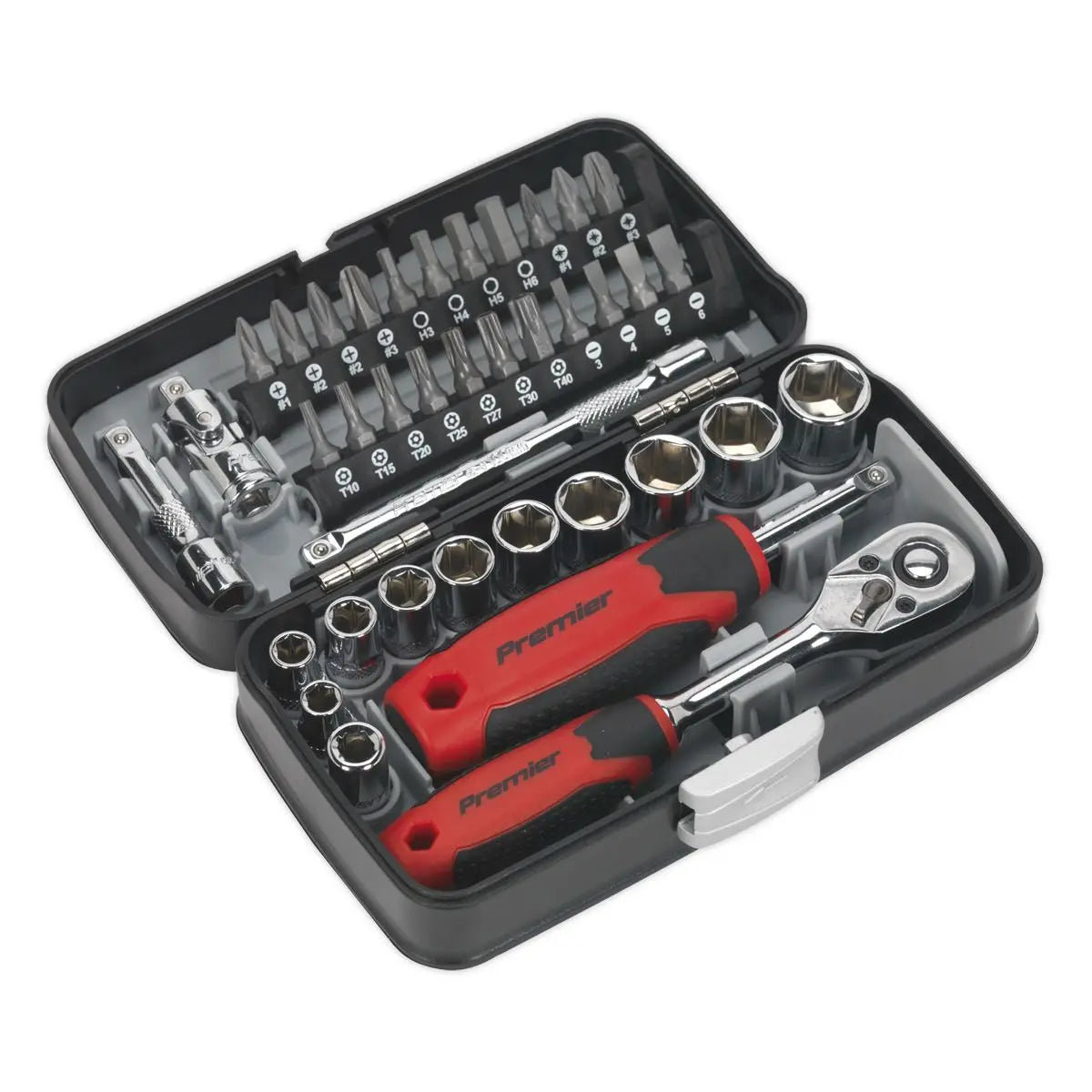 Sealey Premier 38 Piece 1/4" Drive Socket and Screwdriver Bit Set 72 Tooth Ratchet