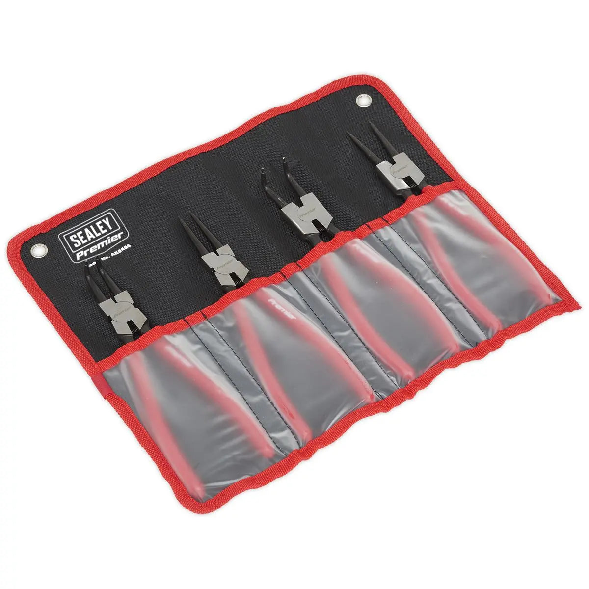 Sealey Premier 4 Piece 230mm Circlip Pliers Set in Storage Hanging Pouch Bent Nose Straight